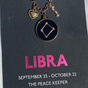 ♛4/$20♛ NWT Zodiac Charm Necklace Astrology Sign Double Sided Libra